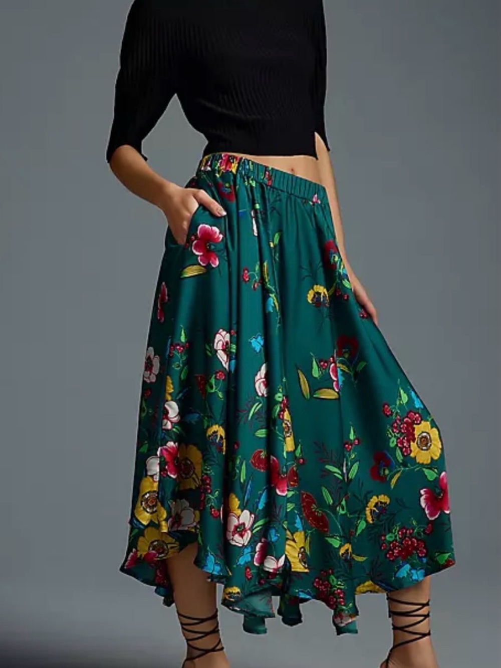 Anthropologie Midi Skirt Botanical Floral XXS NWT